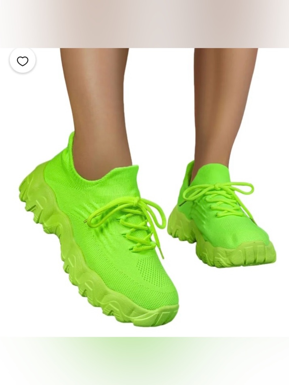 Neon Green Knit Lace-Up Womens Sneakers